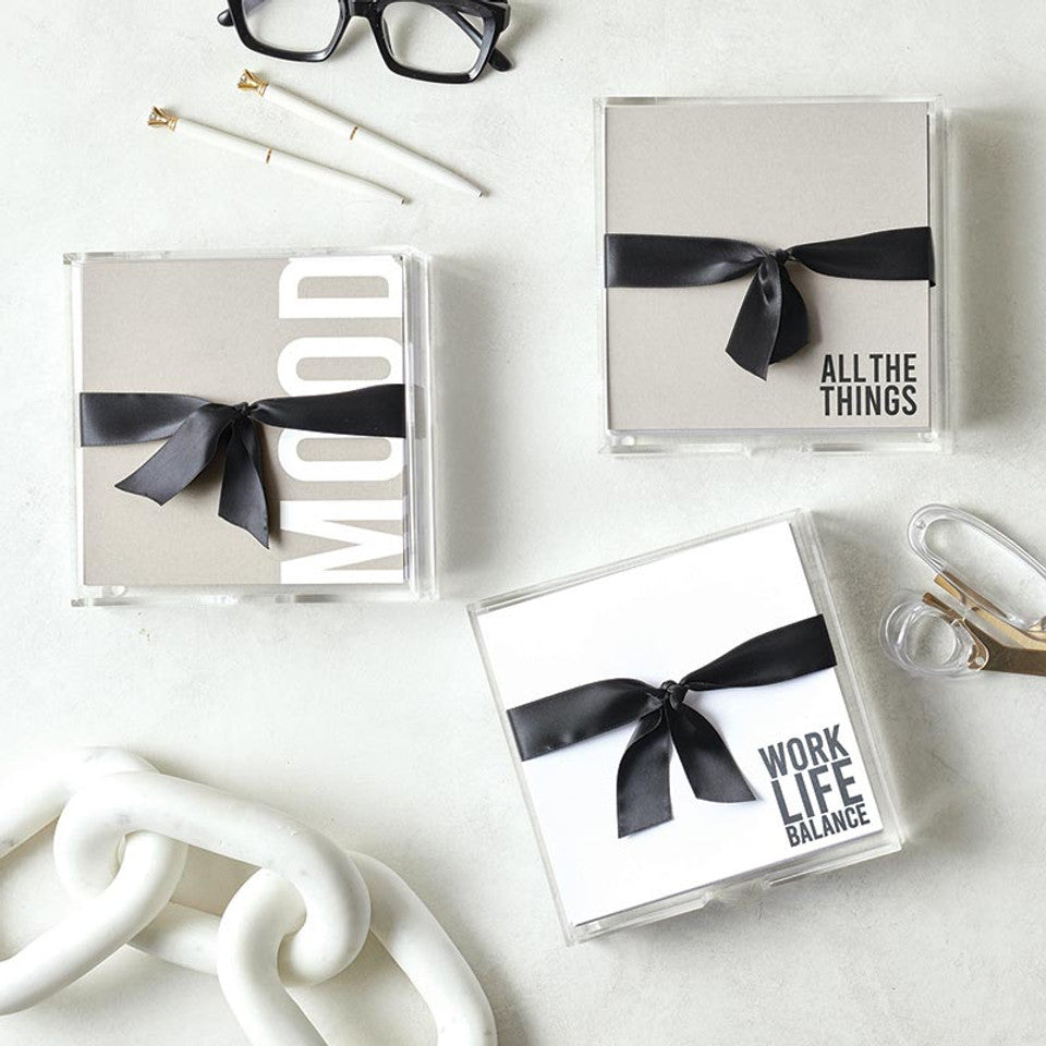 Square Acrylic Notepaper Tray - Work Life Balance
