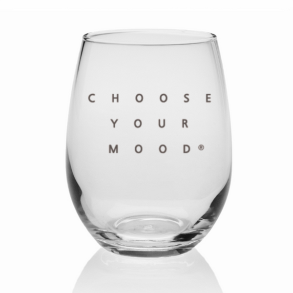  9 oz. stemless wine & juice glass with Choose Your Manta silk screened on the glass.