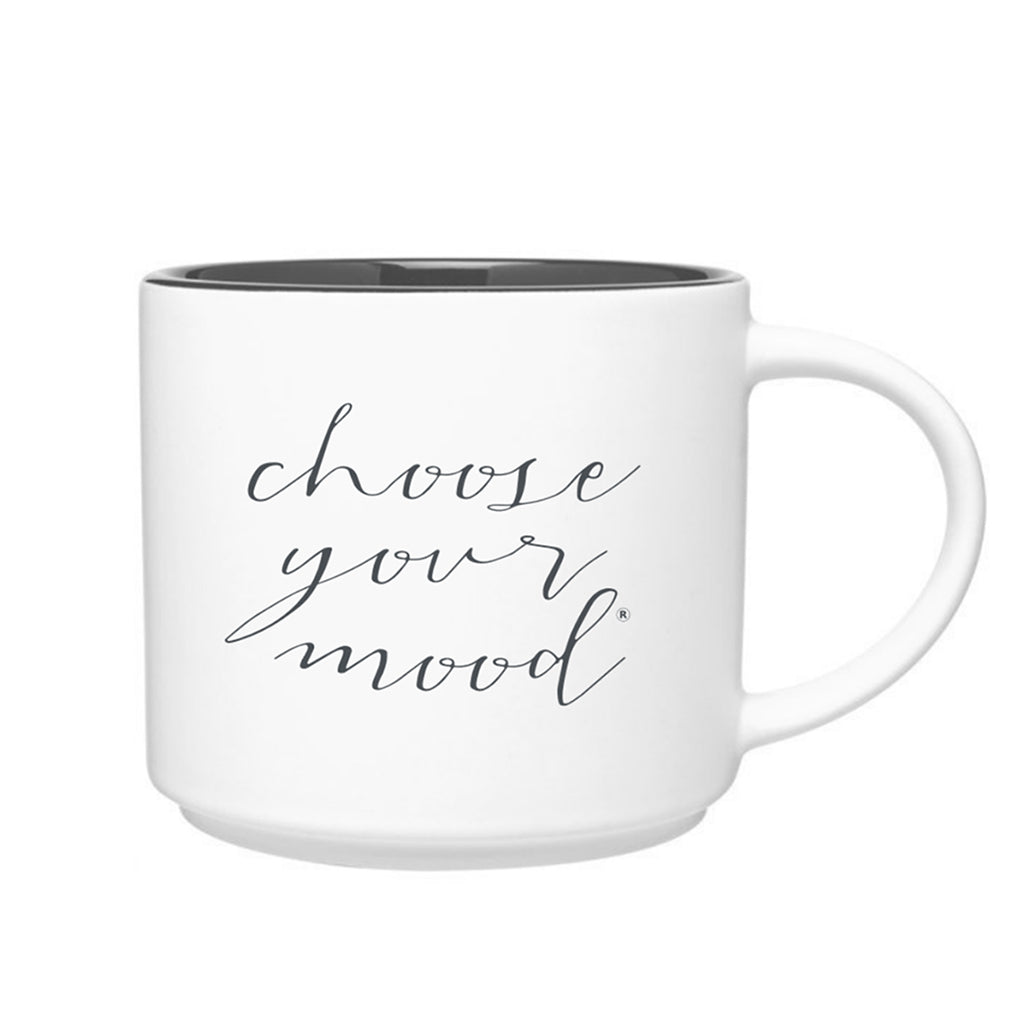 Choose Your Mood every morning with our new matte white stoneware mug with grey gloss interior.