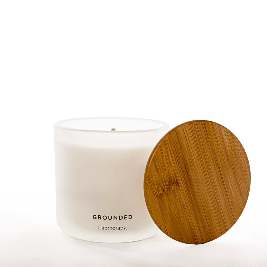 Grounded XL soy candle with bamboo lid, reusable glass container